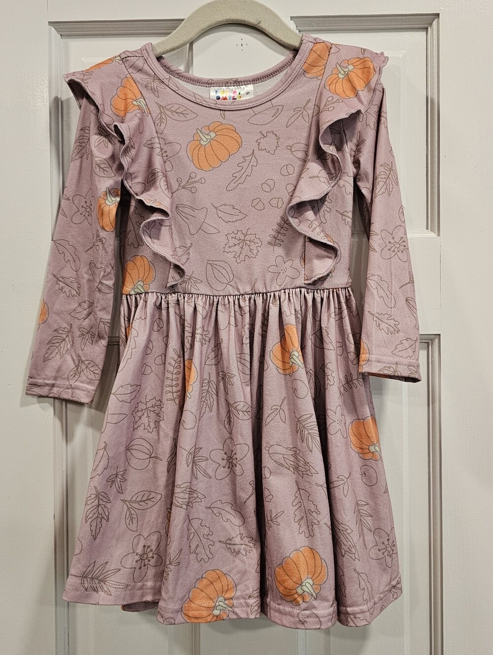 Dot Dot Smile Toddler Girls 2T Fall Pumpkin Leaf Ruffle Long Sleeve Twirl Dress